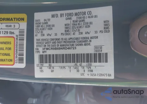 2022 Ford Bronco Sport Big Bend from USA, damaged, VIN 3FMCR9B69NRD46723